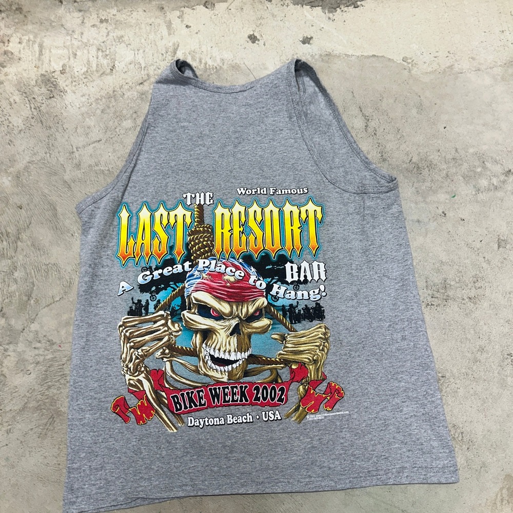 2002 Bike Week Daytona Beach Last Resort‎ Bar Mens Grey Tank Top XL